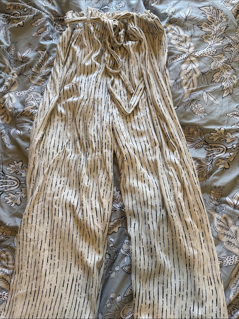 Billabong Cream Wide-Leg Striped Tie-Waist Pants